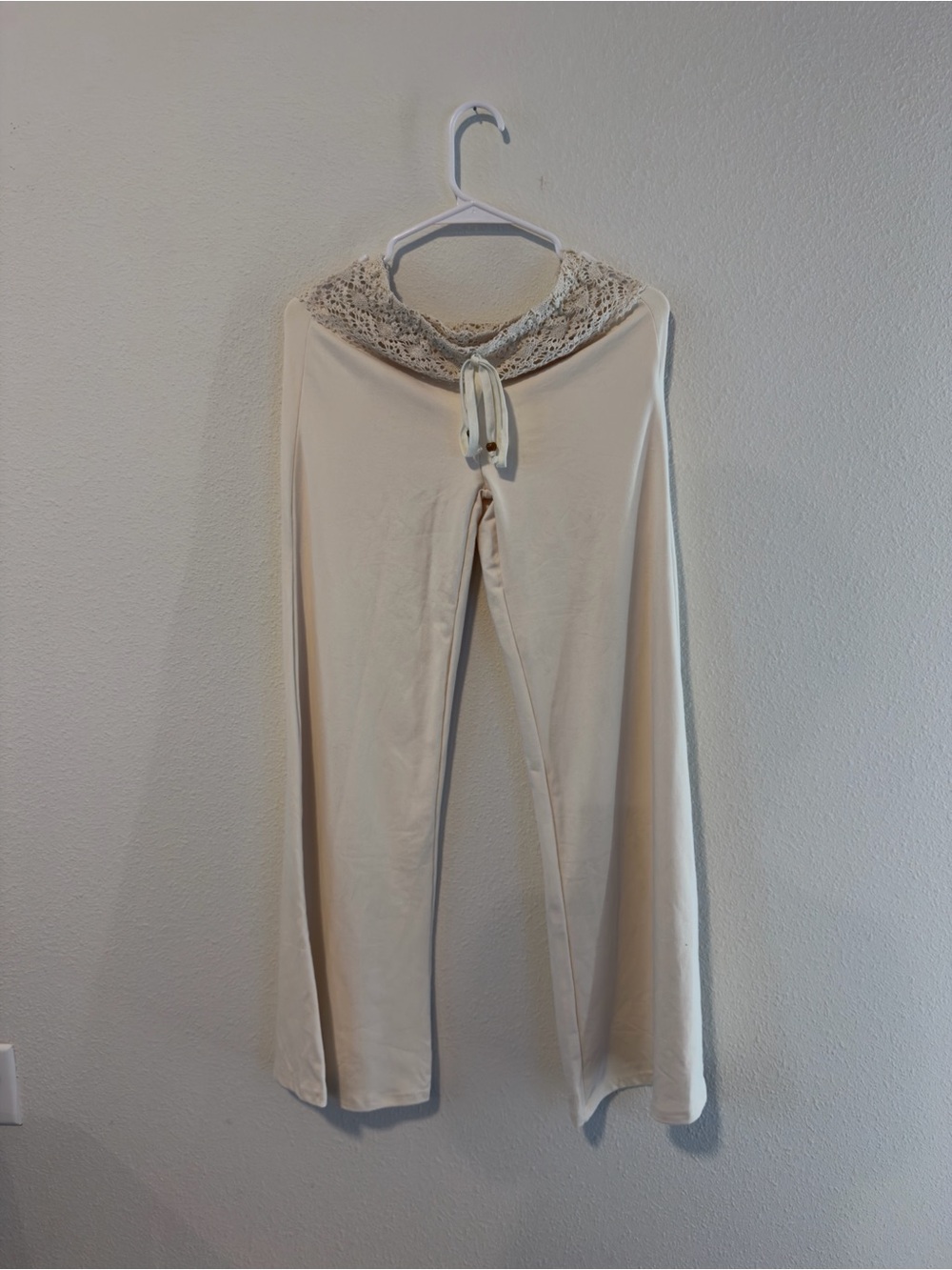 Women's Cream Lounge Pants with Crochet Waistband